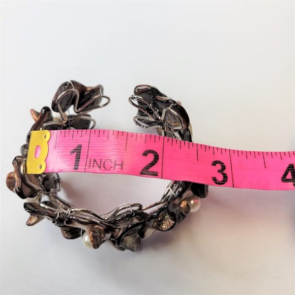 Dark Brown Cuff Bracelet with Pearls and Dyed Mother Of Pearl Shell Bangle -NEW - Picture 14 of 15